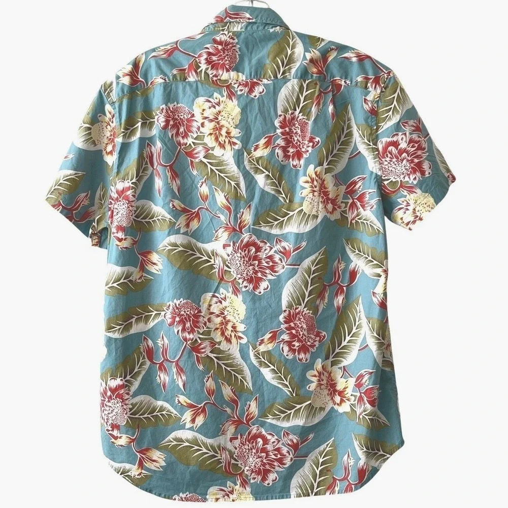 J. Crew Men Flex Washed Shirt M Blue Floral Slim Fit SS Stretch‎ Hawaiian Preppy